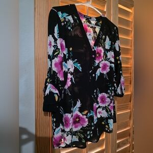 Express Black Top with Pink and White Floral Design